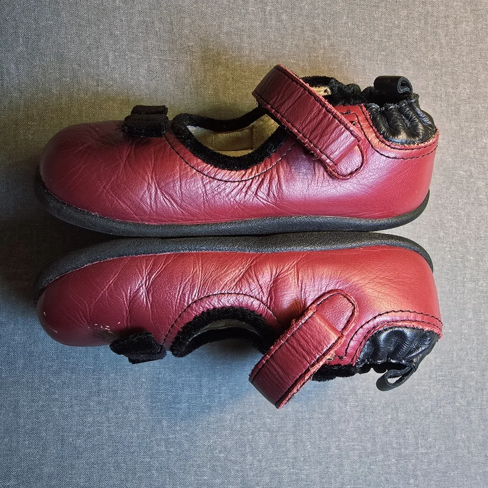 Genuine Red Leather Robeez Trendz Mary Jane Shoes With Black Velvet Bows